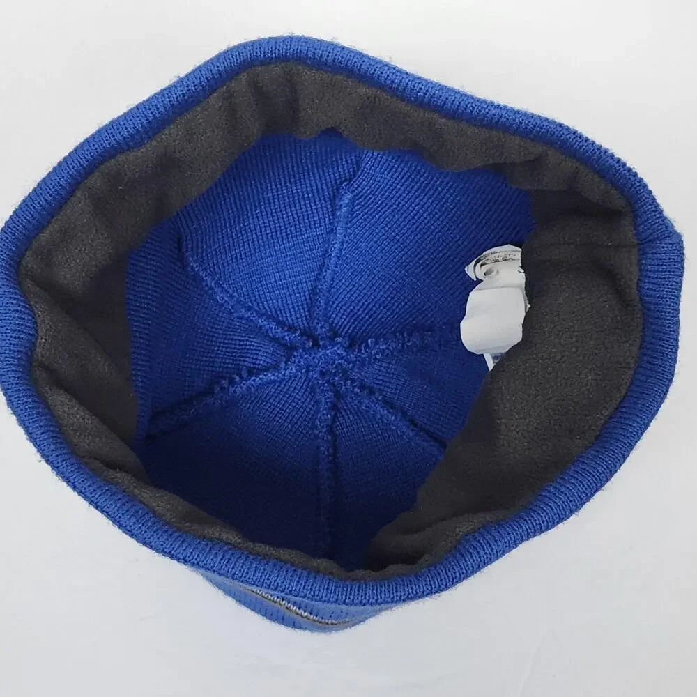The North Face Hat Beanie Boys Medium Blue Fleece Lined Stripe Knit Logo